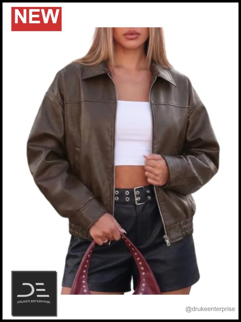 Faux Leather Jacket Women Oversized Bomber Motorcycle Biker Moto